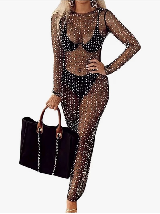 Amazon Dresses & Skirts - Amazon Black Sheer Maxi Dress with Sparkling Embellishments
